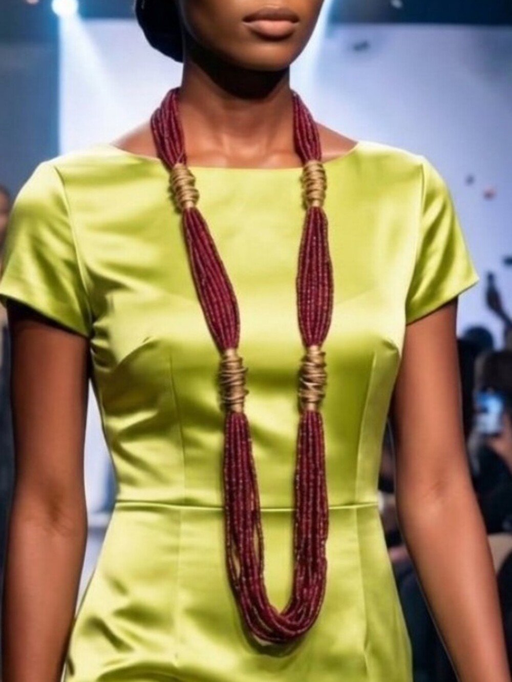 Handmade Burgundy Seed Beaded Long Necklace with Gold Accents